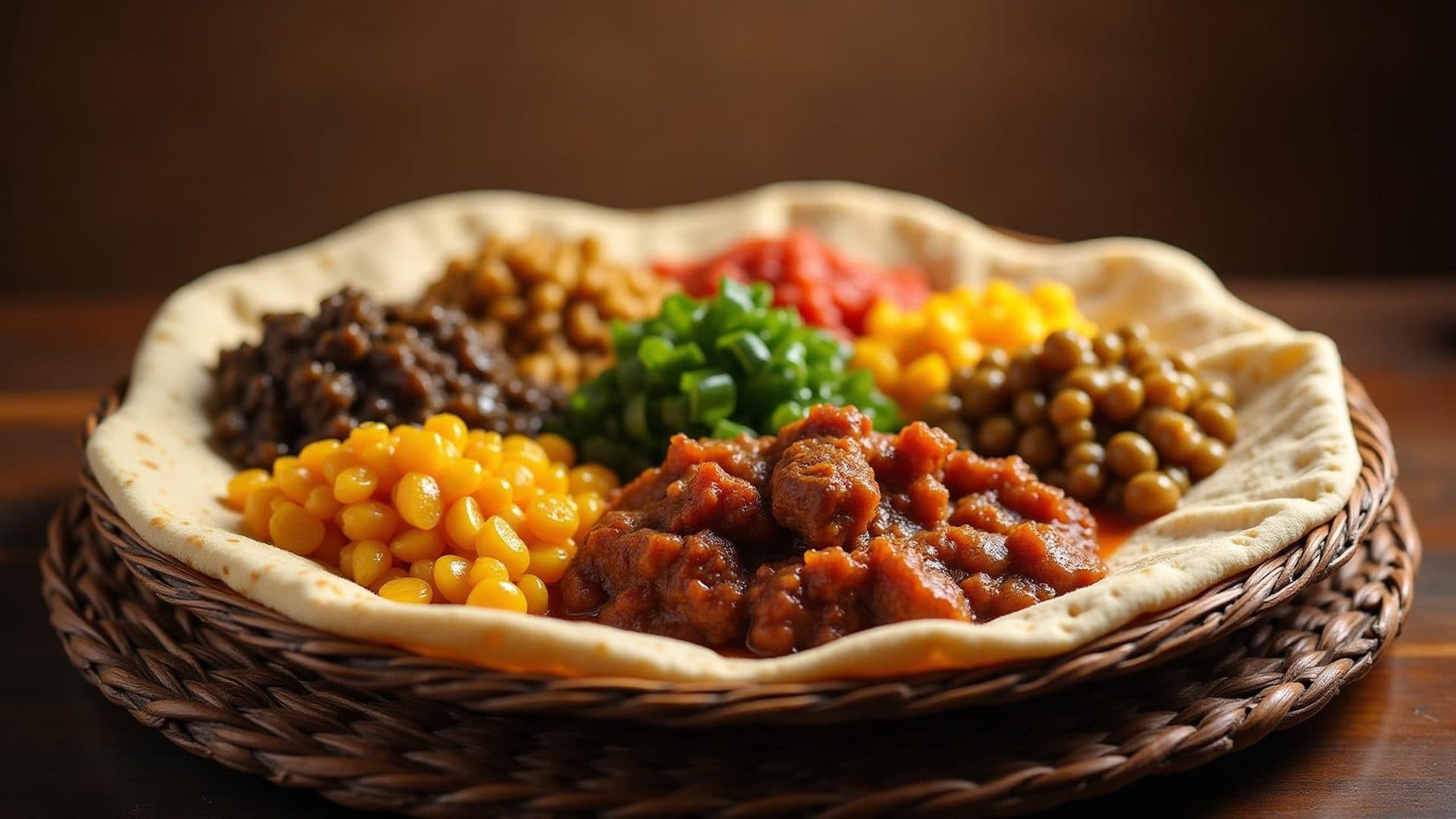 Assiette éthiopienne sur injera